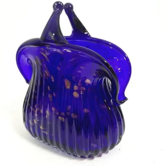 Cobalt art glass gold specks heavy unusual vase